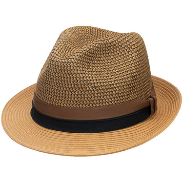 Scala Payette Pinch Front Straw Fedora in Tea #color_ Tea