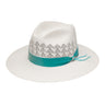 Stetson Citrine Wide Brim Vented Shantung Straw Fedora in Natural / Turquoise #color_ Natural / Turquoise