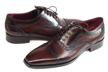Paul Parkman Men's Hand-Painted Leather Captoe Oxfords in Bordeaux & Brown