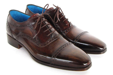 Paul Parkman Men's Hand-Painted Leather Captoe Oxfords in Anthracite Brown