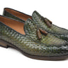 Paul Parkman Men's Woven Leather Tassel Loafers in Green
