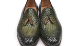 Paul Parkman Men's Woven Leather Tassel Loafers in Green