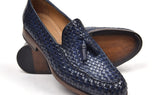 Paul Parkman Men's Woven Leather Tassel Loafers in Navy