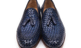 Paul Parkman Men's Woven Leather Tassel Loafers in Navy