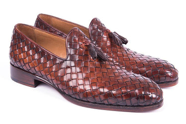 Paul Parkman Men's Woven Leather Tassel Loafers in Brown