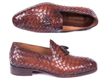 Paul Parkman Men's Woven Leather Tassel Loafers in Brown