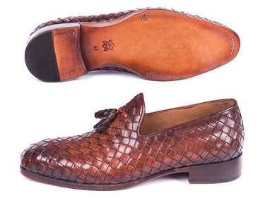 Paul Parkman Men's Woven Leather Tassel Loafers in Brown