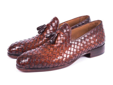 Paul Parkman Men's Woven Leather Tassel Loafers in Brown
