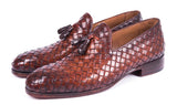 Paul Parkman Men's Woven Leather Tassel Loafers in Brown