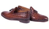Paul Parkman Men's Woven Leather Tassel Loafers in Brown