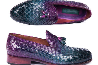 Paul Parkman Men's Woven Leather Tassel Loafers in Multicolor