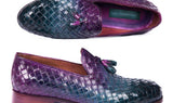 Paul Parkman Men's Woven Leather Tassel Loafers in Multicolor