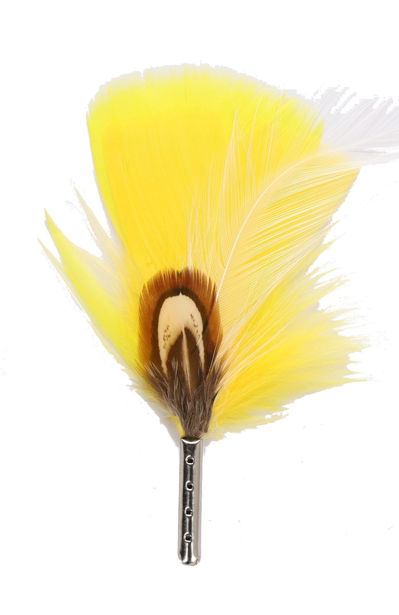 DapperFam Yellow / Brown 3.5 in Poultry Hat Feather Silver Tip