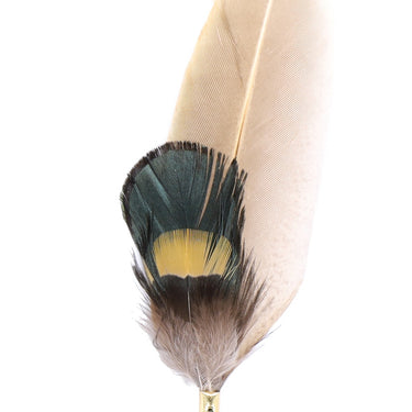 DapperFam Natural / Green / Yellow 4 in Iridescent Poultry Hat Feather in Gold Tip