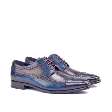 DapperFam Zephyr in Denim / Grey Men's Hand-Painted Patina Longwing Blucher in Denim / Grey