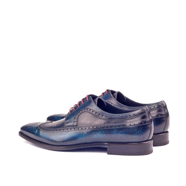 DapperFam Zephyr in Denim / Grey Men's Hand-Painted Patina Longwing Blucher