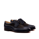 DapperFam Zephyr in Navy / Grey Men's Italian Leather & Lux Suede Longwing Blucher in Navy / Grey