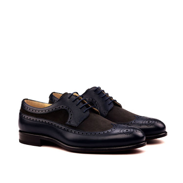 DapperFam Zephyr in Navy / Grey Men's Italian Leather & Lux Suede Longwing Blucher in Navy / Grey
