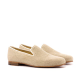 DapperFam Enzo in Ice / Off White Men's Linen & Grossgrain Slipper in Ice / Off White