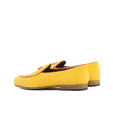 DapperFam Marcello in Mustard / Cognac Men's Linen & Italian Leather Belgian Slipper