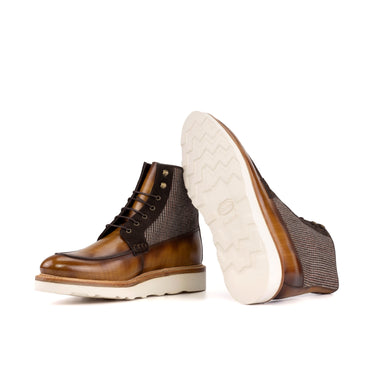 DapperFam Ryker in Tweed / Cognac / Dark Brown Men's Sartorial & Lux Suede & Hand-Painted Patina Moc Boot in