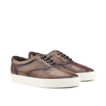 DapperFam Riccardo in Brown Men's Hand-Painted Italian Leather Top Sider in Brown #color_ Brown