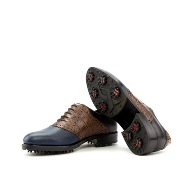 DapperFam Fabrizio Golf in Navy / Dark Brown / Black Men's Italian Croco Embossed Leather Saddle in #color_