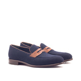 DapperFam Luciano in Navy / Med Brown Men's Flannel & Italian Leather Loafer — Style 3073