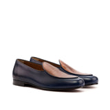 DapperFam Marcello in Med Brown / Navy Men's Italian Leather Belgian Slipper