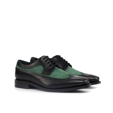 DapperFam Zephyr in Black / Forest Men's Italian Suede & Leather Longwing Blucher in Black / Forest #color_ Black / Forest