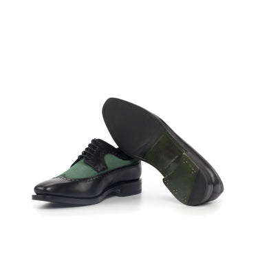 DapperFam Zephyr in Black / Forest Men's Italian Suede & Leather Longwing Blucher in #color_