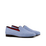 DapperFam Enzo in Blue / Black Men's Linen & Italian Leather Slipper in Blue / Black