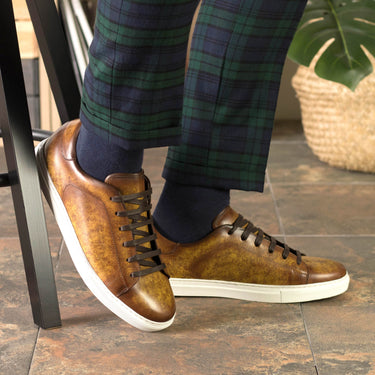 DapperFam Rivale in Cognac Men's Hand-Painted Patina Trainer in
