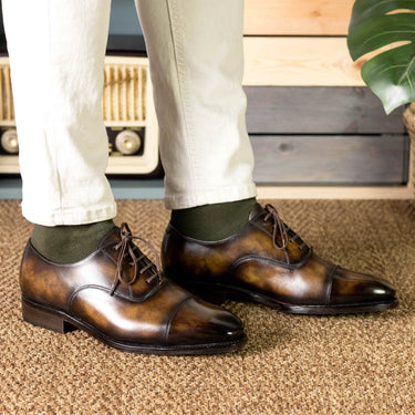 DapperFam Rafael in Tobacco Men's Hand-Painted Patina Oxford in #color_