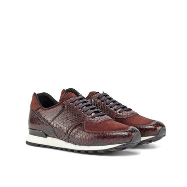 DapperFam Veloce in Burgundy Men's Lux Suede & Exotic Python Jogger in Burgundy