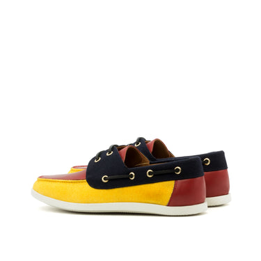 DapperFam Nauticus in Mustard / Navy / Red Men's Linen & Flannel & Italian Leather Boat Shoe in #color_