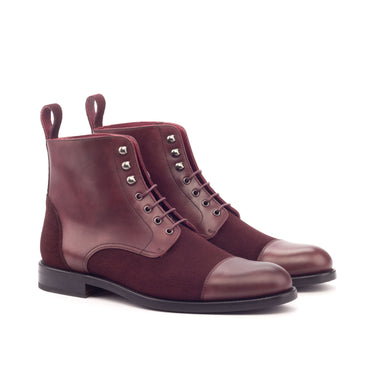 DapperFam Isolde in Burgundy Women's Lux Suede & Italian Leather Lace Up Captoe Boot Burgundy