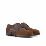 DapperFam Fabrizio in Med Brown / Dark Brown Men's Lux Suede & Italian Full Grain Leather Saddle in Med Brown / Dark Brown