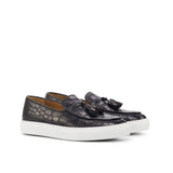 DapperFam King in Black Men's Italian Croco Embossed Leather Belgian Sneaker