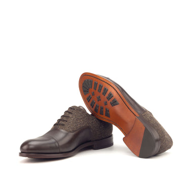 DapperFam Rafael in Herringbone / Dark Brown Men's Sartorial & Italian Leather Oxford in #color_