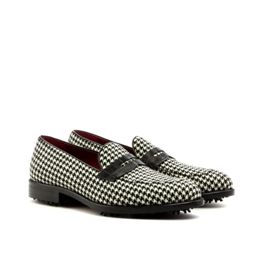 DapperFam Luciano Golf in Houndstooth / Black Men's Italian Croco Embossed Leather & Sartorial Loafer in Houndstooth / Black #color_ Houndstooth / Black