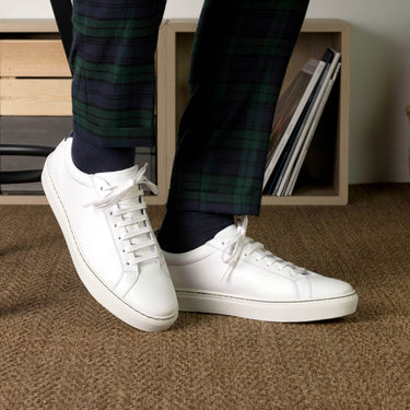 DapperFam Verve in White Men's Italian Leather Low Kick