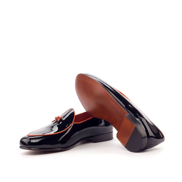 DapperFam Marcello in Black Men's Italian Patent Leather Belgian Slipper in #color_