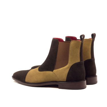 DapperFam Vesuvio in Dark Brown / Camel Men's Lux Suede Chelsea Multi Boot in #color_