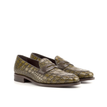 DapperFam Luciano in Olive / Dark Brown Men's Italian Leather & Exotic Python Loafer in Olive / Dark Brown