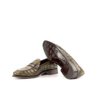 DapperFam Luciano in Olive / Dark Brown Men's Italian Leather & Exotic Python Loafer in #color_