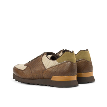 DapperFam Veloce in Camel / Med Brown Men's Lux Suede & Exotic Python Jogger in