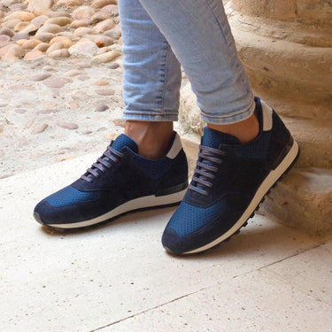 DapperFam Veloce in Navy / White Men's Lux Suede & Italian Suede Jogger in #color_