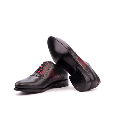 DapperFam Fabrizio in Black / Burgundy Men's Italian Leather & Hand-Painted Patina Saddle in #color_