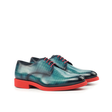 DapperFam Vero in Turquoise / Red Men's Italian Leather & Hand-Painted Patina Derby in Turquoise / Red